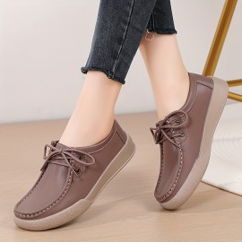 Women's Simple Flat Shoes, Casual Lace Up Soft Sole Shoes, Lightweight Low Top Faux Leather Shoes