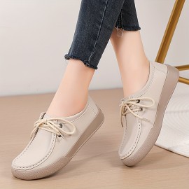 Women's Simple Flat Shoes, Casual Lace Up Soft Sole Shoes, Lightweight Low Top Faux Leather Shoes