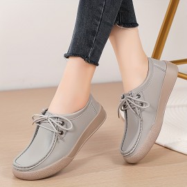 Women's Simple Flat Shoes, Casual Lace Up Soft Sole Shoes, Lightweight Low Top Faux Leather Shoes