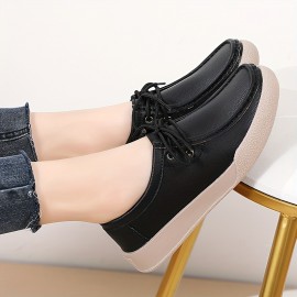 Women's Simple Flat Shoes, Casual Lace Up Soft Sole Shoes, Lightweight Low Top Faux Leather Shoes