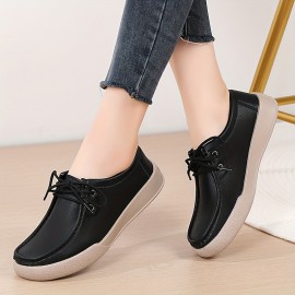 Women's Simple Flat Shoes, Casual Lace Up Soft Sole Shoes, Lightweight Low Top Faux Leather Shoes