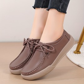 Women's Simple Flat Shoes, Casual Lace Up Soft Sole Shoes, Lightweight Low Top Faux Leather Shoes