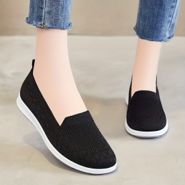 Women's Comfy Solid Flat Shoes, Breathable Non Slip Soft Sole Slip On Shoes, Casual Walking Loafers