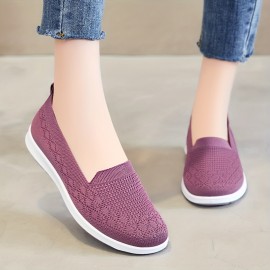 Women's Comfy Solid Flat Shoes, Breathable Non Slip Soft Sole Slip On Shoes, Casual Walking Loafers