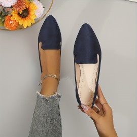 Women's Simple Flat Shoes, Elegant Point Toe Slip On Work Shoes, Lightweight & Comfortable Shoes