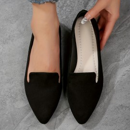 Women's Simple Flat Shoes, Elegant Point Toe Slip On Work Shoes, Lightweight & Comfortable Shoes