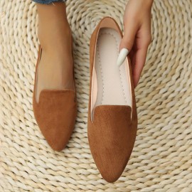 Women's Simple Flat Shoes, Elegant Point Toe Slip On Work Shoes, Lightweight & Comfortable Shoes