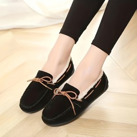 Women's Solid Color Fluffy Loafers, Slip On Soft Sole Flat Winter Warm Shoes, Casual Plush Non-slip Shoes