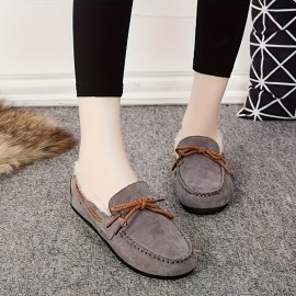 Women's Solid Color Fluffy Loafers, Slip On Soft Sole Flat Winter Warm Shoes, Casual Plush Non-slip Shoes