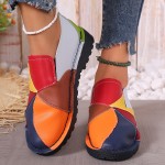 Women's Colorblock Flat Shoes, Casual Slip On Low Top Shoes, Lightweight & Comfortable Shoes