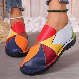 Women's Colorblock Flat Shoes, Casual Slip On Low Top Shoes, Lightweight & Comfortable Shoes