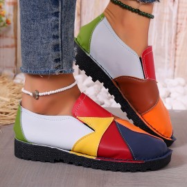 Women's Colorblock Flat Shoes, Casual Slip On Low Top Shoes, Lightweight & Comfortable Shoes