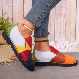 Women's Colorblock Flat Shoes, Casual Slip On Low Top Shoes, Lightweight & Comfortable Shoes