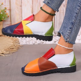 Women's Colorblock Flat Shoes, Casual Slip On Low Top Shoes, Lightweight & Comfortable Shoes