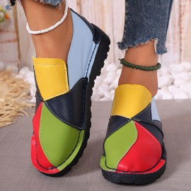 Women's Colorblock Flat Shoes, Casual Slip On Low Top Shoes, Lightweight & Comfortable Shoes