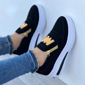 Women's Wedge Heeled Casual Shoes, Platform Zipper Solid Color Sneakers, Women's Comfy Casual Shoes