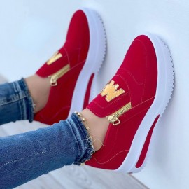 Women's Wedge Heeled Casual Shoes, Platform Zipper Solid Color Sneakers, Women's Comfy Casual Shoes