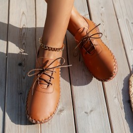 Women's Solid Color Shoes, Lace Up Lightweight Flat Non-slip Shoes, Versatile Comfy & Trendy Shoes