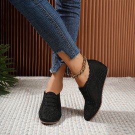 Women's Rhinestone Decor Wedge Shoes, Comfy Knitted Height Increasing Shoes, Slip On Soft Walking Shoes