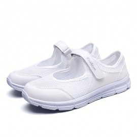 Women's Mesh Flat Sandals, Breathable Hook & Loop Non Slip Walking Shoes, Casual Sports Sandals