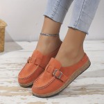 Women's Suedette Flat Loafers, Solid Color Slip On Buckle Decor Half Drag Shoes, Light & Comfy Shoes