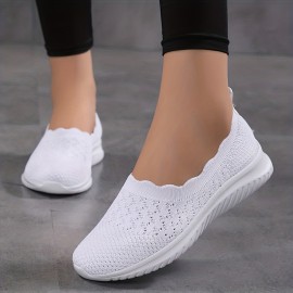 Women's Breathable Flying Woven Flat Shoes, Casual Slip On Outdoor Shoes, Lightweight Mesh Low Top Shoes