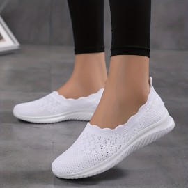 Women's Breathable Flying Woven Flat Shoes, Casual Slip On Outdoor Shoes, Lightweight Mesh Low Top Shoes