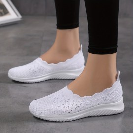 Women's Breathable Flying Woven Flat Shoes, Casual Slip On Outdoor Shoes, Lightweight Mesh Low Top Shoes