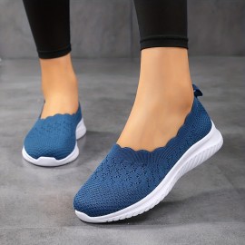 Women's Breathable Flying Woven Flat Shoes, Casual Slip On Outdoor Shoes, Lightweight Mesh Low Top Shoes