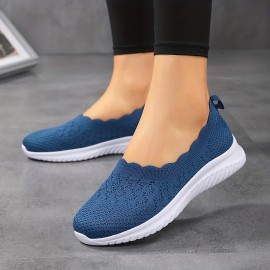 Women's Breathable Flying Woven Flat Shoes, Casual Slip On Outdoor Shoes, Lightweight Mesh Low Top Shoes