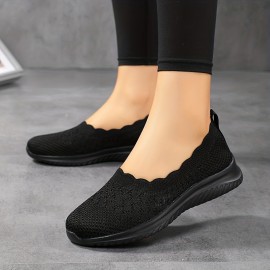 Women's Breathable Flying Woven Flat Shoes, Casual Slip On Outdoor Shoes, Lightweight Mesh Low Top Shoes