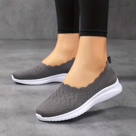 Women's Breathable Flying Woven Flat Shoes, Casual Slip On Outdoor Shoes, Lightweight Mesh Low Top Shoes