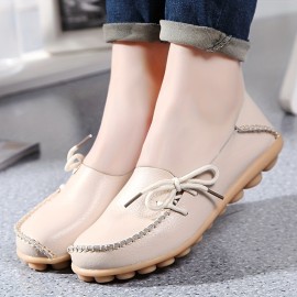 Women's Solid Color Bowknot Flats Shoes, Comfy Soft Sole Slip On Wear-resistant Shoes, Casual Walking Shoes