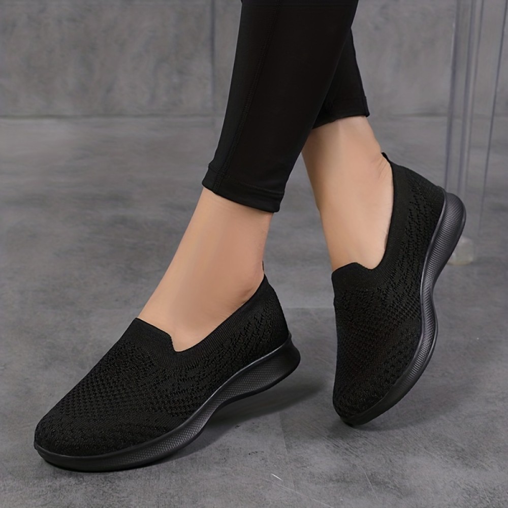 Women's Breathable Knit Flat Shoes, Casual Slip On Outdoor Shoes, Lightweight Low Top Shoes