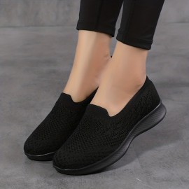 Women's Breathable Knit Flat Shoes, Casual Slip On Outdoor Shoes, Lightweight Low Top Shoes