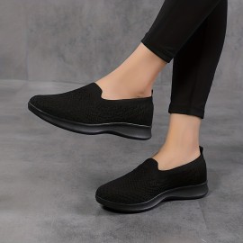 Women's Breathable Knit Flat Shoes, Casual Slip On Outdoor Shoes, Lightweight Low Top Shoes