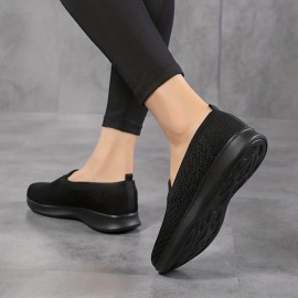 Women's Breathable Knit Flat Shoes, Casual Slip On Outdoor Shoes, Lightweight Low Top Shoes