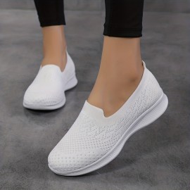 Women's Breathable Knit Flat Shoes, Casual Slip On Outdoor Shoes, Lightweight Low Top Shoes