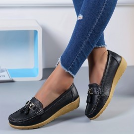 Women's Metal Decor Flats Shoes, Non Slip Lightweight Slip On Shoes, Soft Sole Wedge Walking Shoes