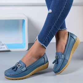 Women's Metal Decor Flats Shoes, Non Slip Lightweight Slip On Shoes, Soft Sole Wedge Walking Shoes