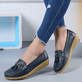 Women's Metal Decor Flats Shoes, Non Slip Lightweight Slip On Shoes, Soft Sole Wedge Walking Shoes