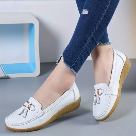 Women's Metal Decor Flats Shoes, Non Slip Lightweight Slip On Shoes, Soft Sole Wedge Walking Shoes