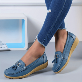 Women's Metal Decor Flats Shoes, Non Slip Lightweight Slip On Shoes, Soft Sole Wedge Walking Shoes