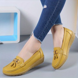 Women's Metal Decor Flats Shoes, Non Slip Lightweight Slip On Shoes, Soft Sole Wedge Walking Shoes