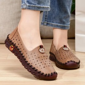 Women's Hollow Out Design Flat Shoes, Breathable Low Top Slip On Shoes, Women's Comfy Walking Shoes