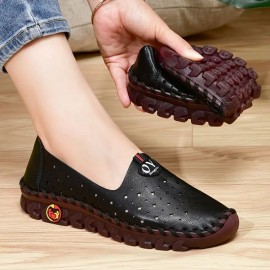 Women's Hollow Out Design Flat Shoes, Breathable Low Top Slip On Shoes, Women's Comfy Walking Shoes