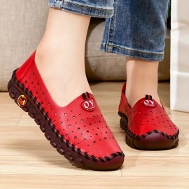 Women's Hollow Out Design Flat Shoes, Breathable Low Top Slip On Shoes, Women's Comfy Walking Shoes