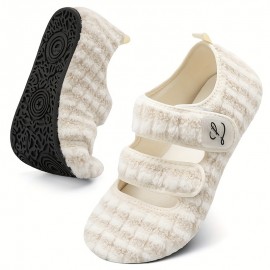 Women's Plush Flat Shoes, Closed Toe Warm Shoes, Comfort Indoor & Outdoor Slippers