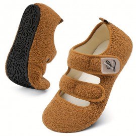 Women's Plush Flat Shoes, Closed Toe Warm Shoes, Comfort Indoor & Outdoor Slippers