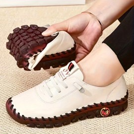 Women's Casual Flat Sneakers, Solid Color Soft Sole Low Top Trainers, Comfortable & Lightweight Flat Shoes